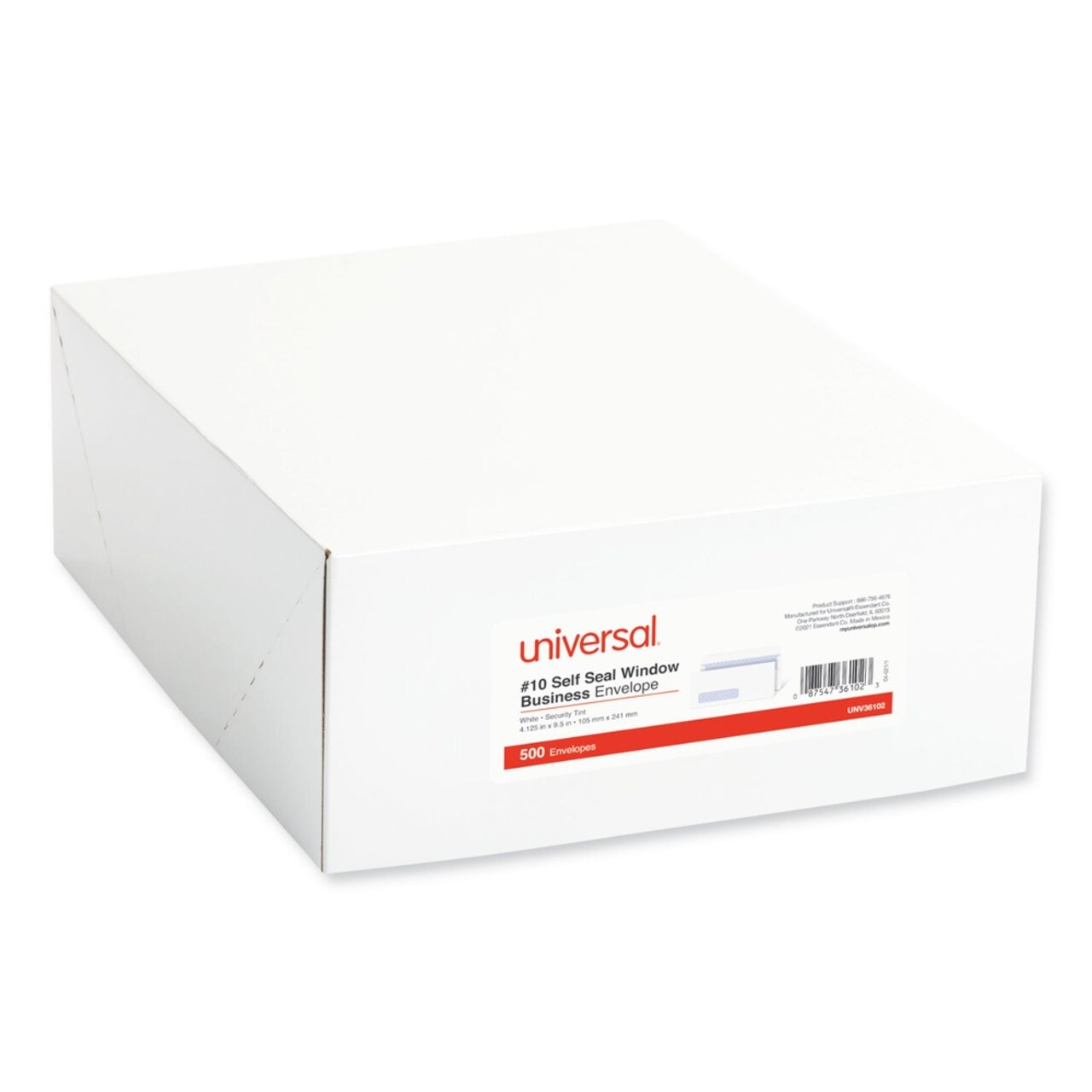 Universal Self-Seal 4.13 in. x 9.5 in. #10 Square Flap Security Tint Window Envelope - White (500/Box)
